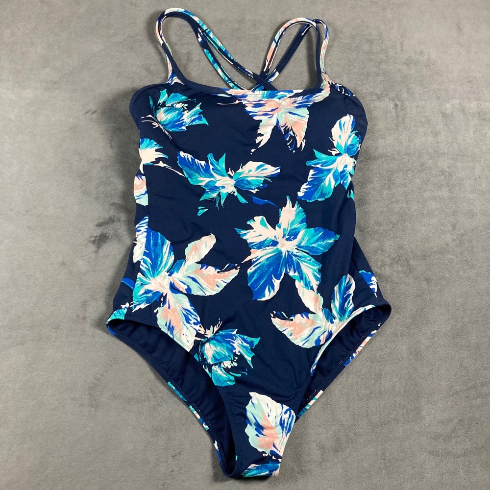 Carve Designs Navy Blue Floral One Piece Swimsuit Cross Back Size S